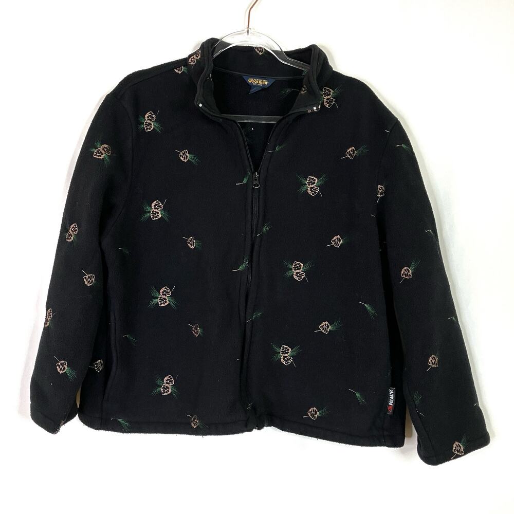 Woolrich | Fleece Zip Up Sweatshirt Pine Cone Embroidery Polartec Womens XL